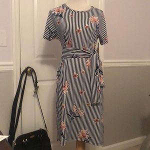 LulaRoe blue and white striped & floral dress